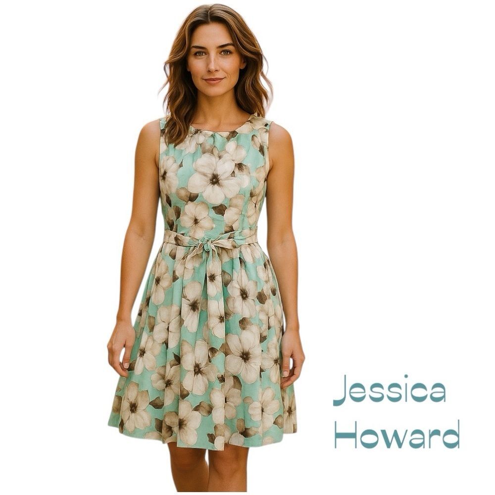 Jessica Howard Green Brown White Floral Dress NWOT Size 6 CottageCore